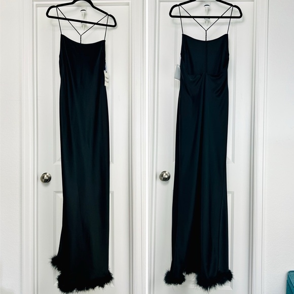 Simon Miller Kizo Black Feather Trim Open Back Maxi Slip Dress Gown Large - Picture 3 of 13
